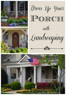 collage of landscaping pictures for around a porch