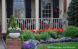 Colorfully landscaped front porch