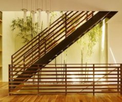 Contemporary stair with bamboo garden in background