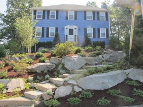 Sloping Front Yard, Granite Boulders Swimming Pool Olde New England Granite Lynnfield, MA